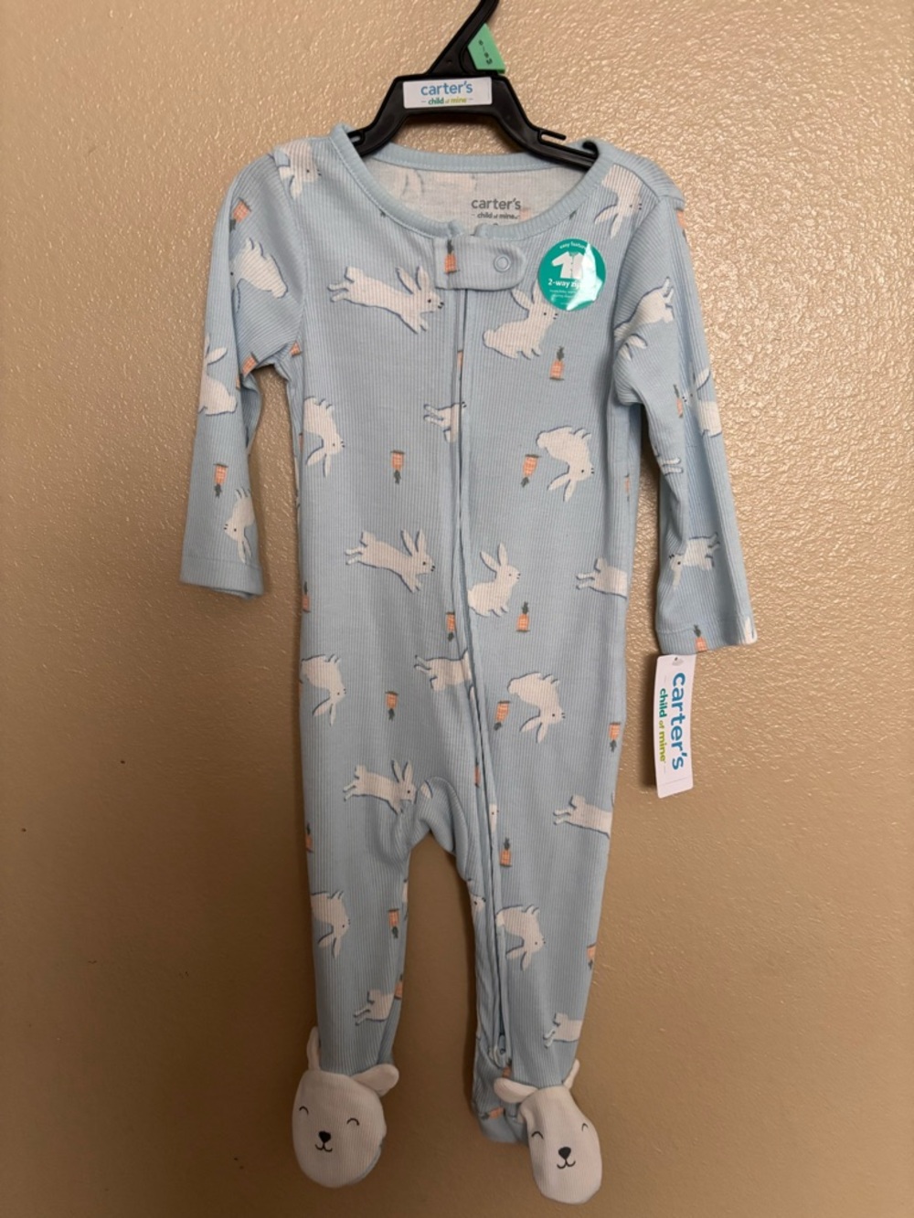 Carter's Light Blue Bunny & Carrot Footed One-Piece